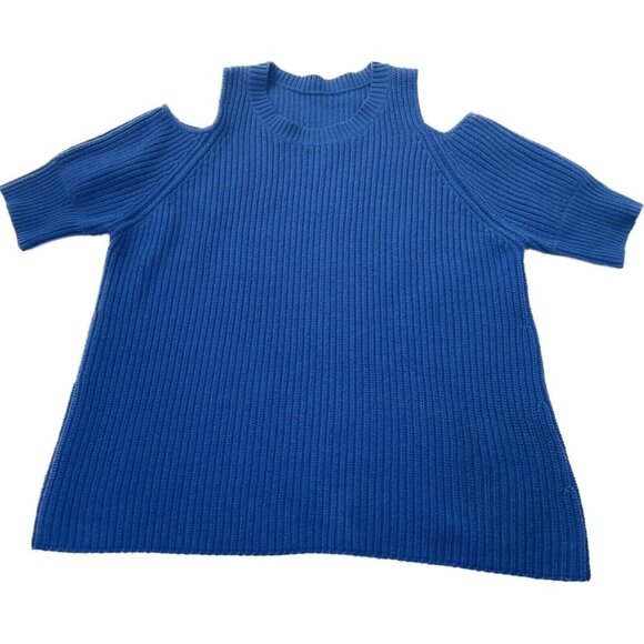 Zoe Jordan Cashmere Wool Blend Cutout Shoulder Sweater Blue Crew Neck M - Picture 2 of 7